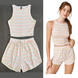 Francesca's ALYA Candy Stripe Matching Set | Tank Top & Shorts SMALL